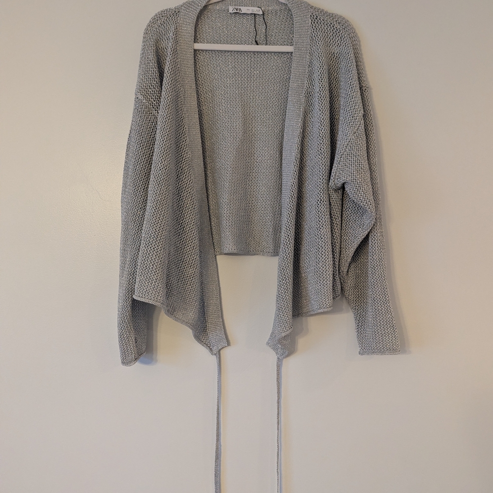 Zara Light Gray Open-Front Cardigan